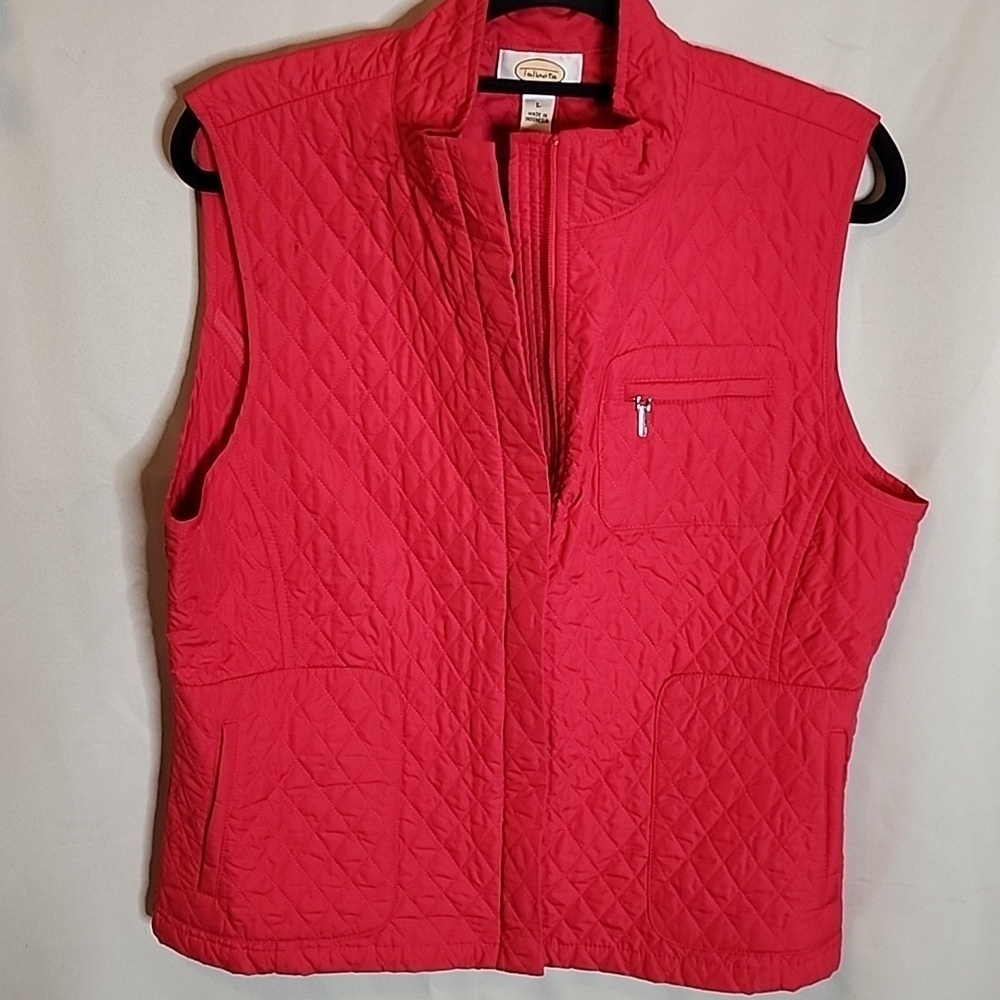 Talbots Pink Quilted zip-up vest size large